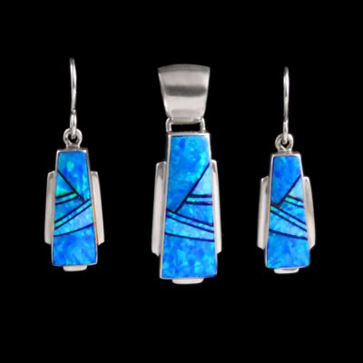 Cultured Opal & Onyx Pendant-Earring Set