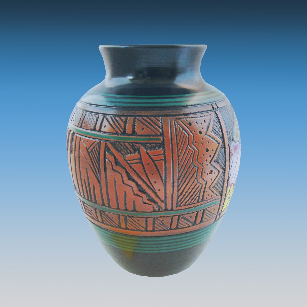 Authentic Paul Lansing Hummingbird & Flower Etched Vase - Image 2