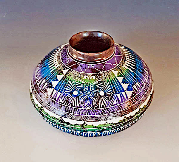 Authentic Hand-Crafted Navajo Butterfly Horsehair Pot - Image 4