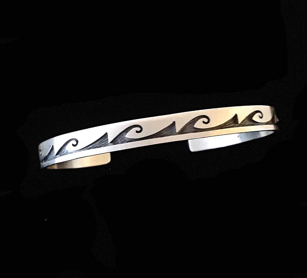 Melinda Lucas Hopi 1/4" Silver Bracelet with Water Design