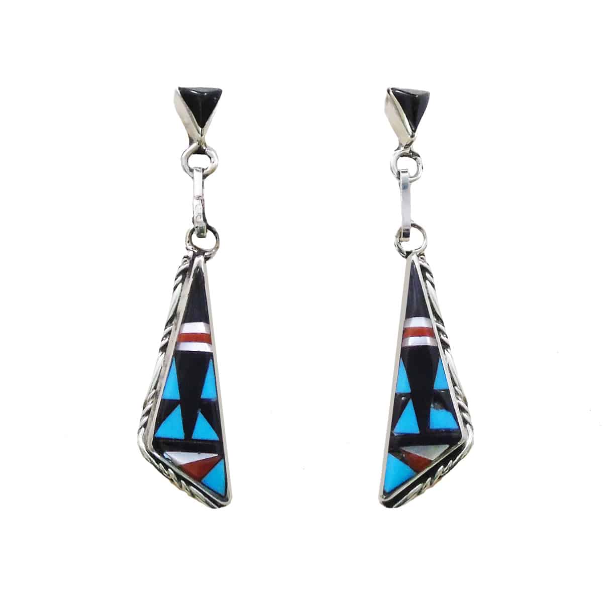 Native American Zuni Inlaid Earrings by Sylvestor Boone - Image 2