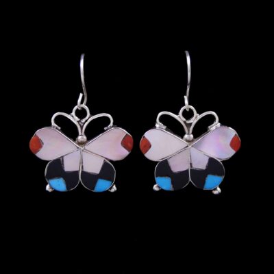 Handcrafted Zuni Inlaid Butterfly Earrings