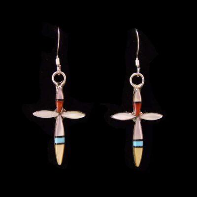 Authentic Zuni Inlaid Silver Cross Earrings