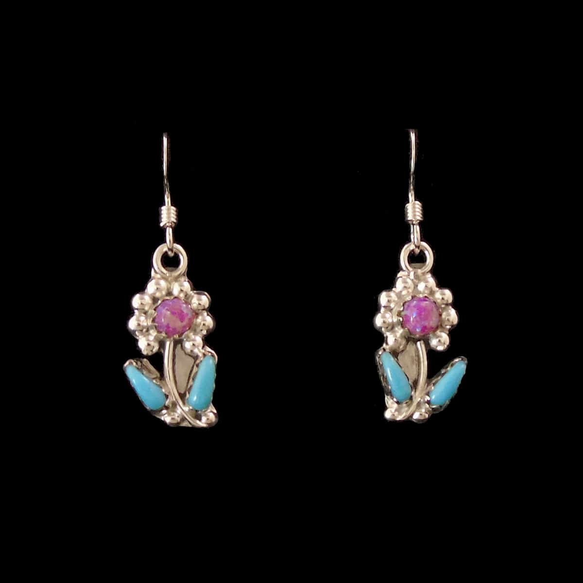 Silver Navajo French Wire Flower Earrings