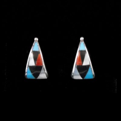 Traditional Native American Inlaid Silver Earrings