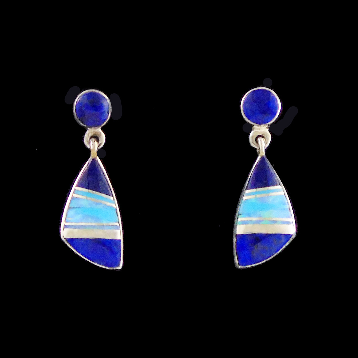 Navajo Turquoise, Lapis & Cultured Opal Inlaid Earrings