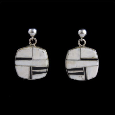 Navajo Square White Buffalo & Onyx Inlaid Dangle Earring
