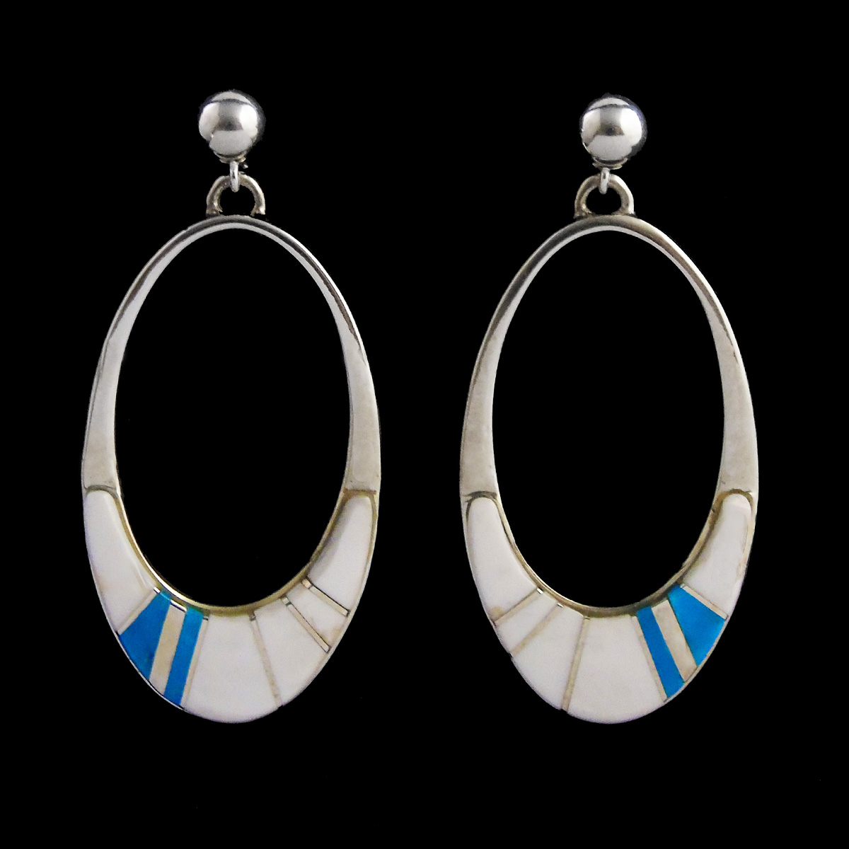 Navajo Turquoise and Magnesite Loop Earrings