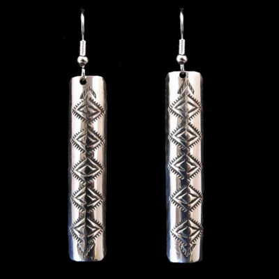Navajo Stamped Silver Long Earring