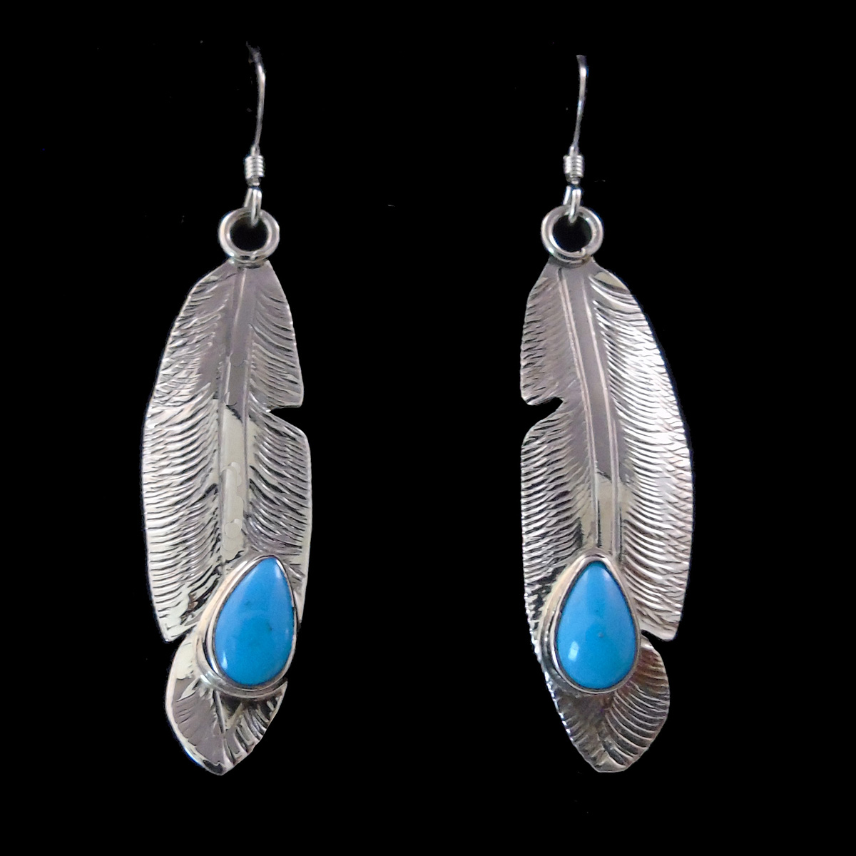 Silver Feather Earring with Turquoise Stone