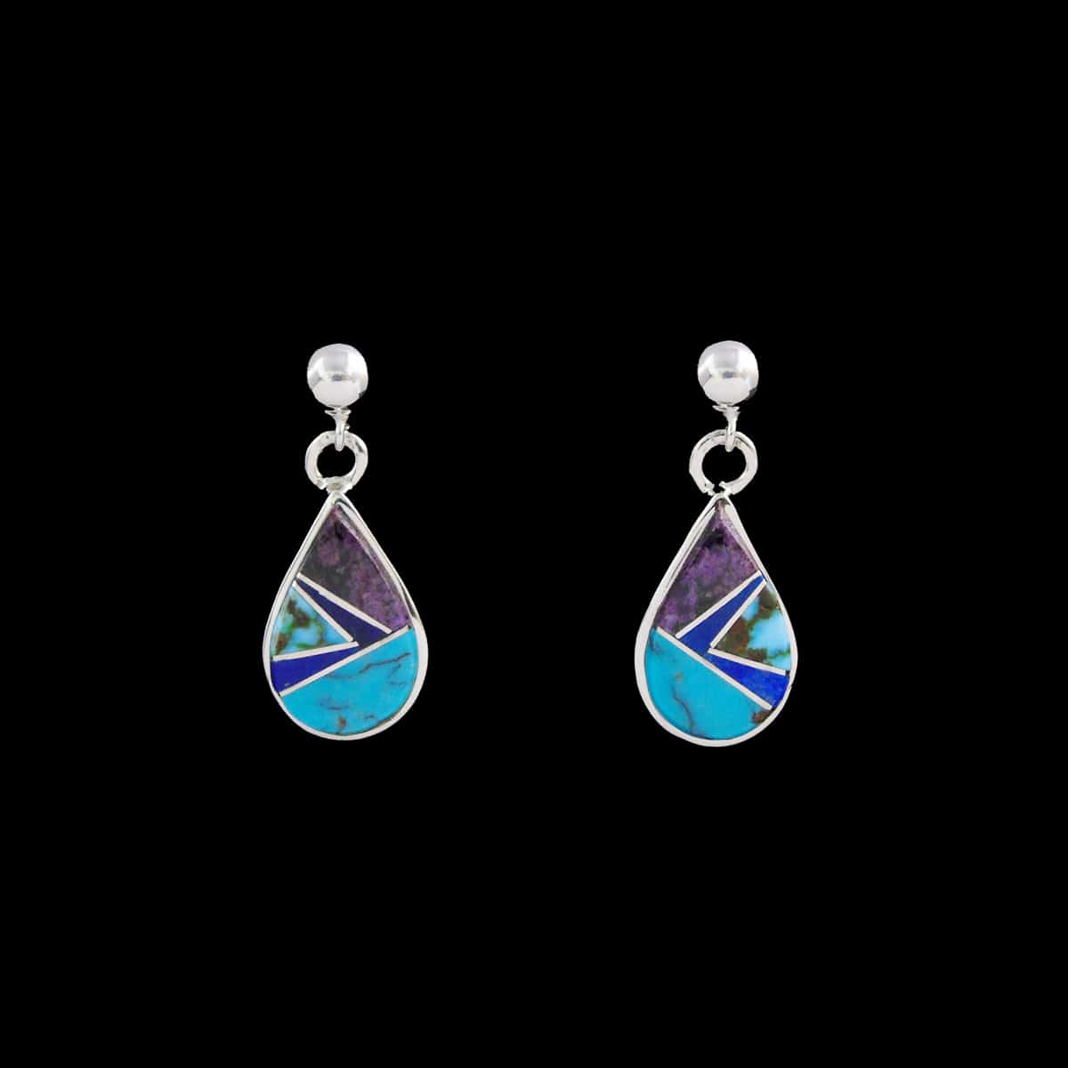 Navajo Hand-Crafted Gemstone Teardrop Earrings