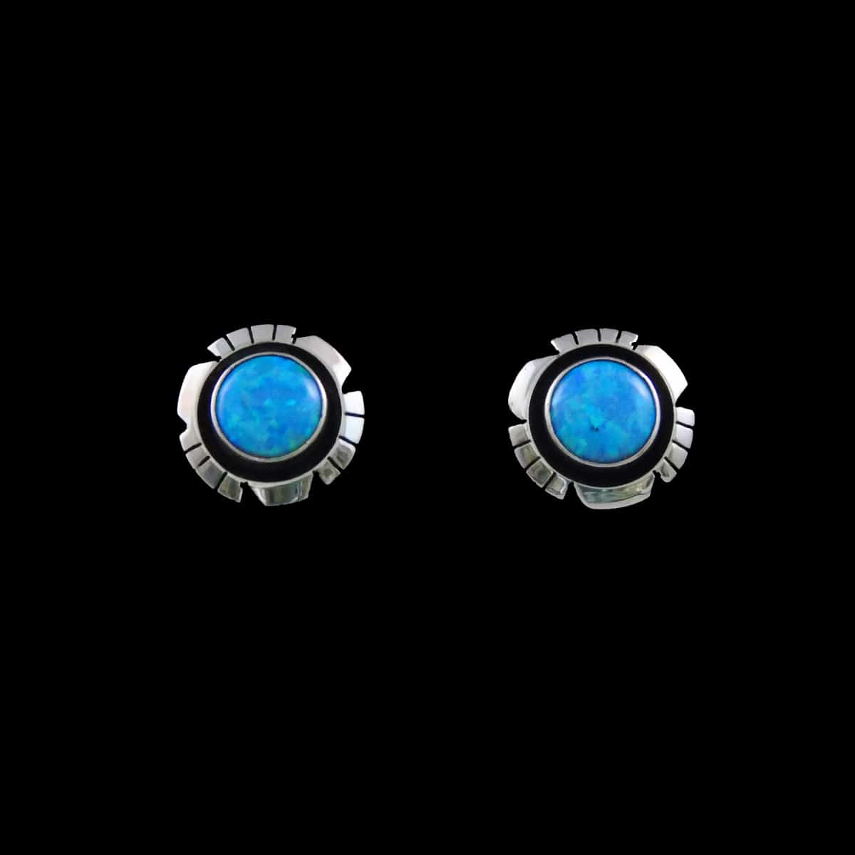Handcrafted Navajo Tribal Cultured Blue Opal Inlay Earrings