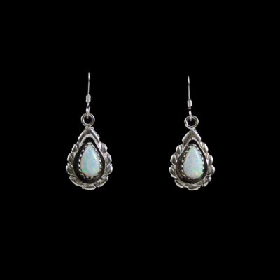 Navajo Hand-Crafted Teardrop Cultured Opal Earrings