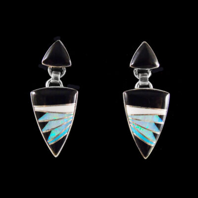 Onyx & Opal Feather Style Earring