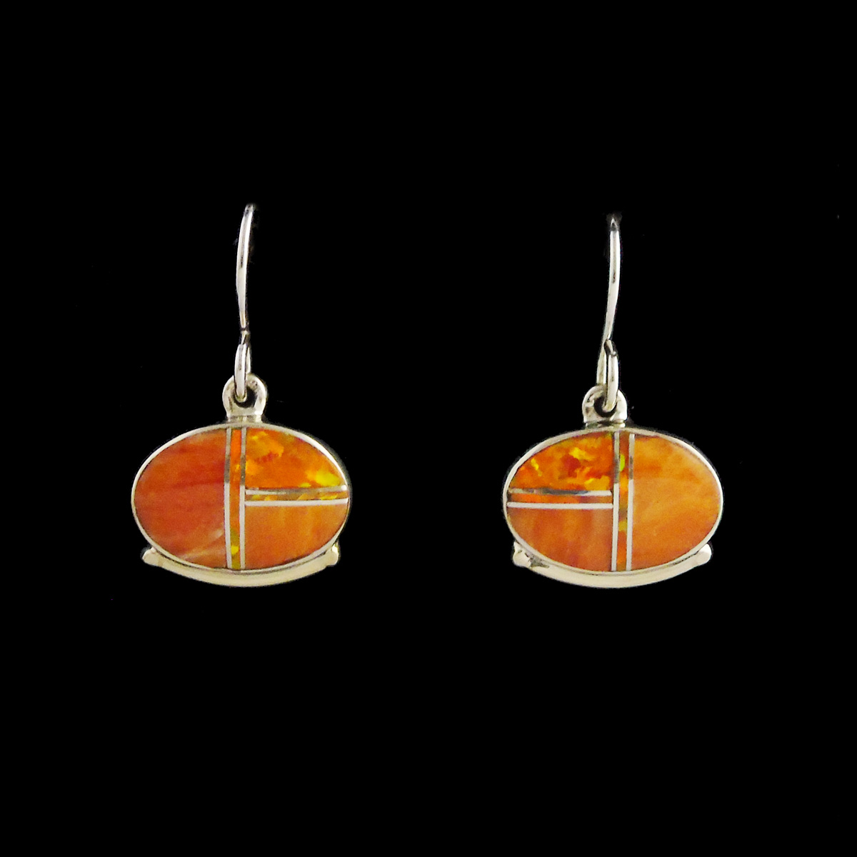 Native American Spiny Oyster & Cultured Red Opal Earrings
