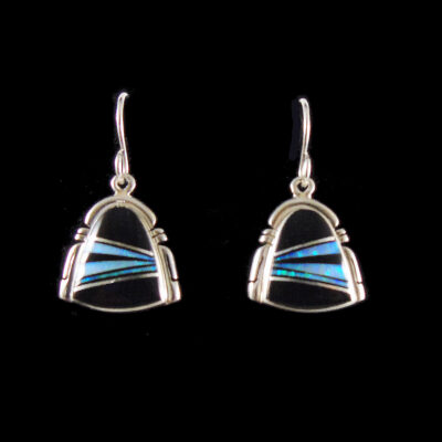 Navajo Cultured Opal & Onyx Inlaid Earrings