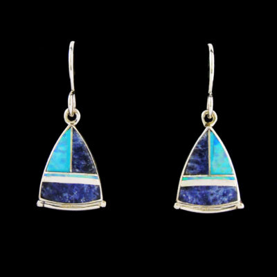 Native American Lapis & Cultured Opal Inlaid Earrings