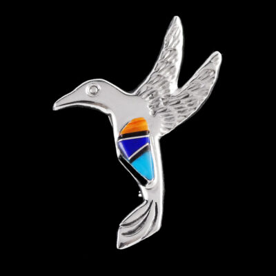Multi-Stone Inlaid Hummingbird Pin