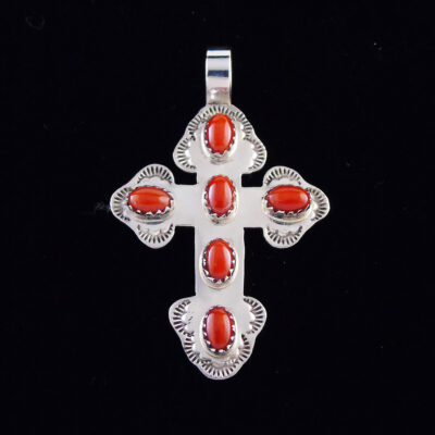 Silver Cross with Six Coral Stones