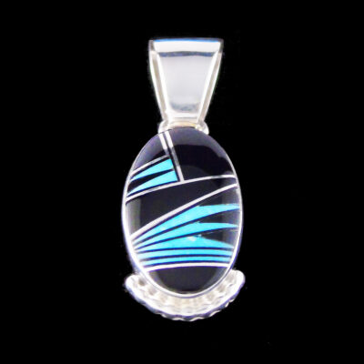 Onyx & Turquoise Inlay Oval Pendant