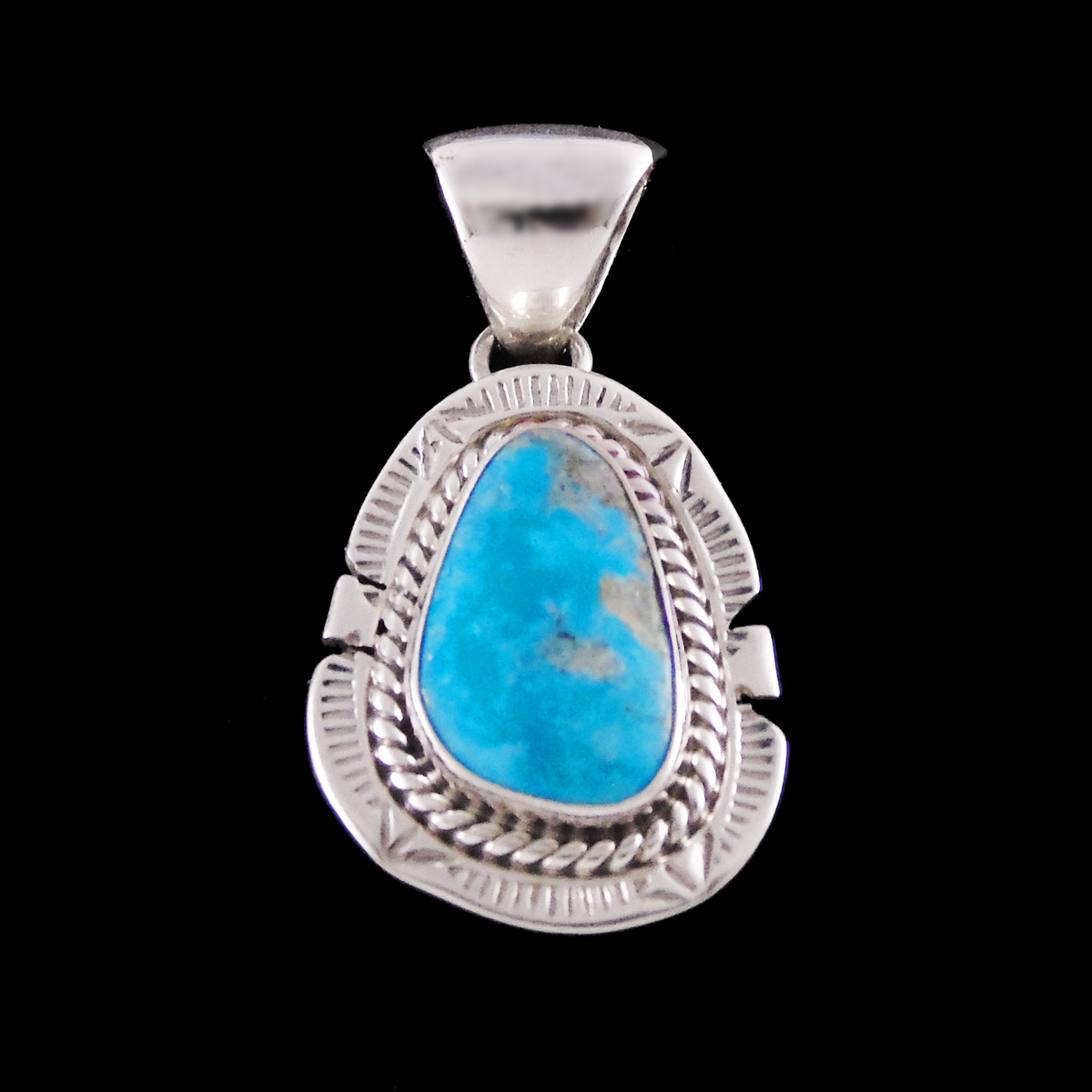 Turquoise Stone Pendant w Stamp Work | Joe Wilcox Indian Den