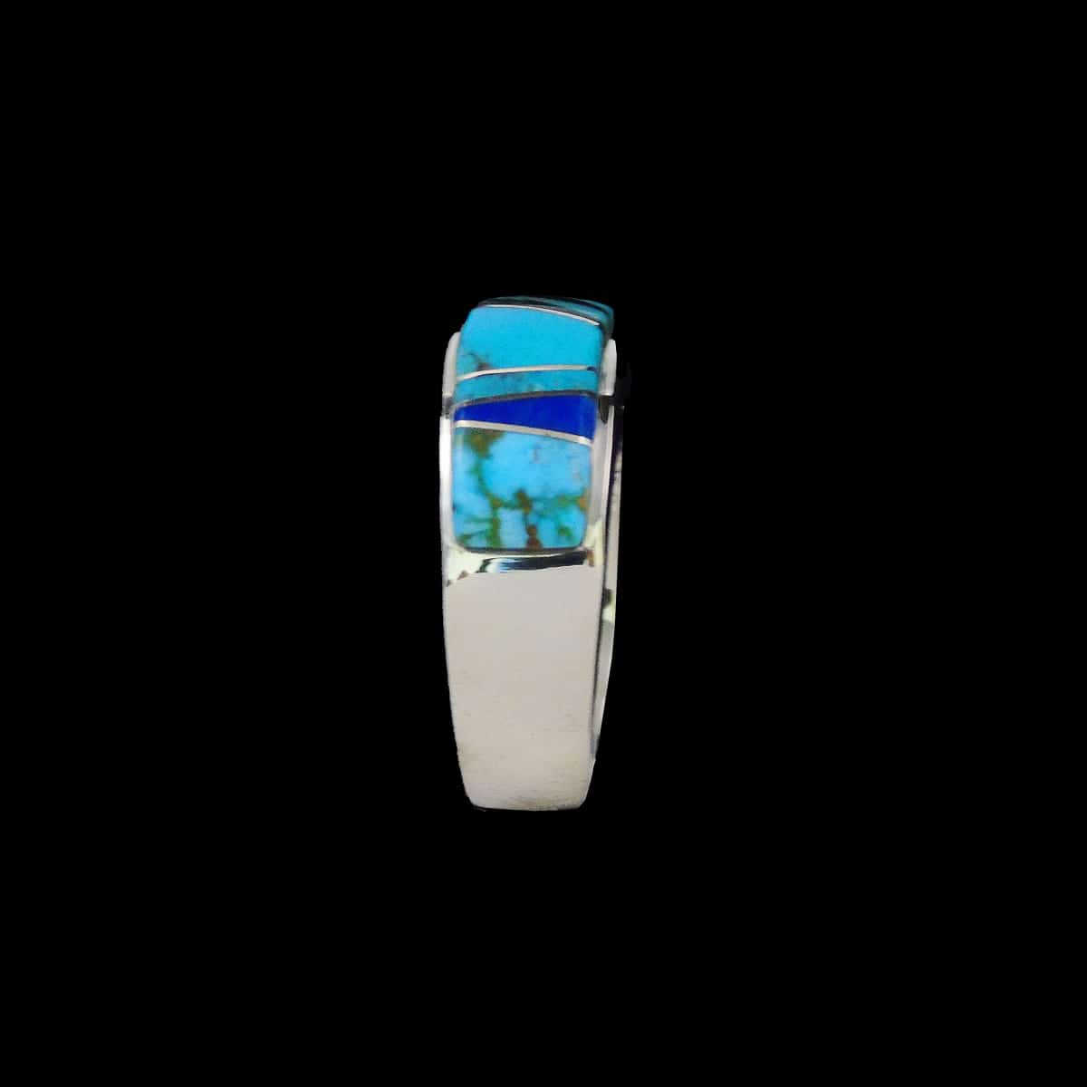 Navajo Handcrafted Turquoise, Lapis & Onyx Inlay Ring - Image 2