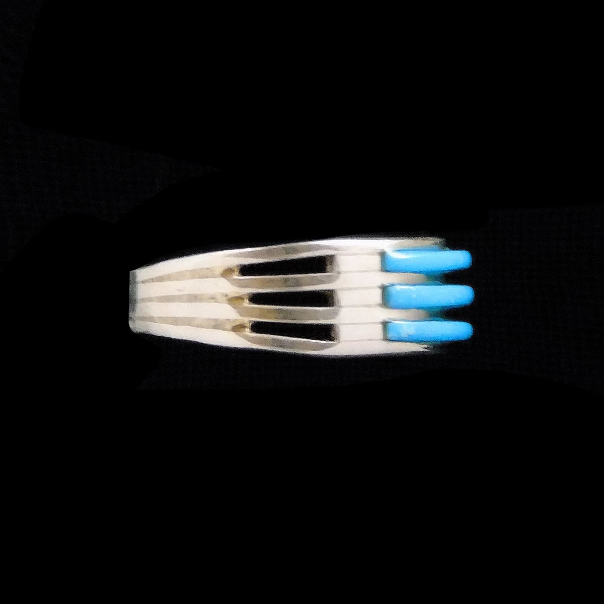 Zuni Three-Row Turquoise Inlaid Ring - Image 2