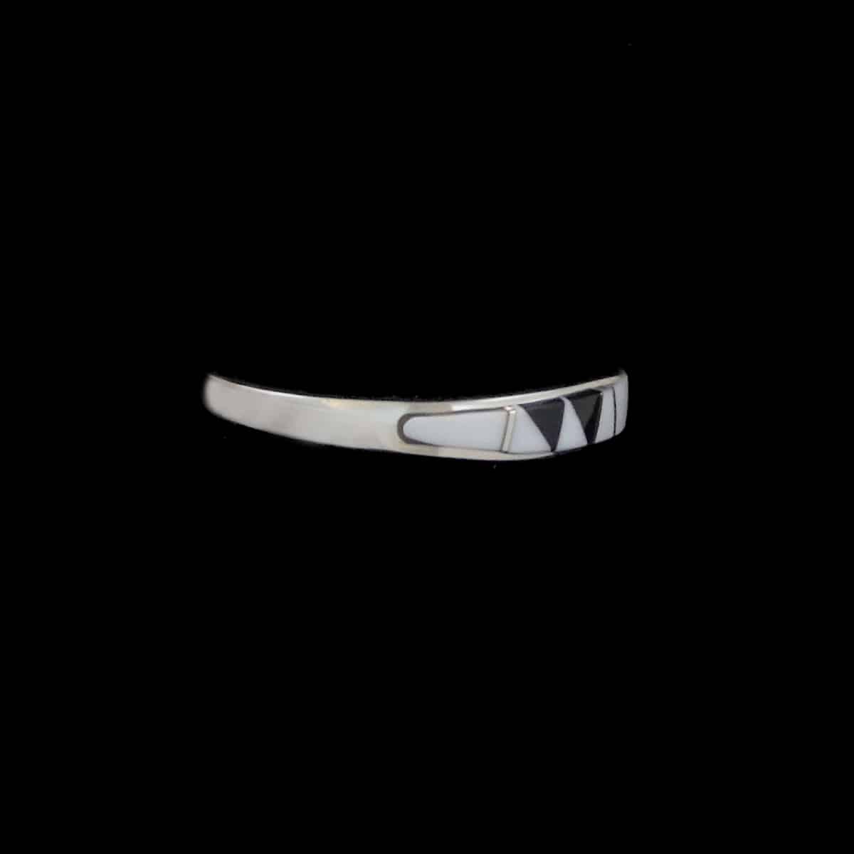 Narrow White Buffalo Inlaid Navajo Ring - Image 2