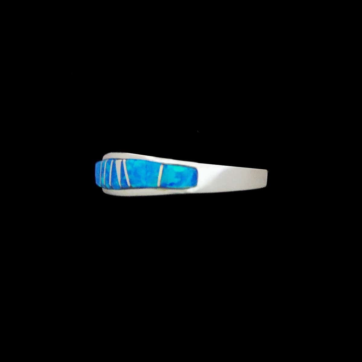 Hand-Crafted Navajo Blue Cultured Opal Inlaid Ring - Image 2