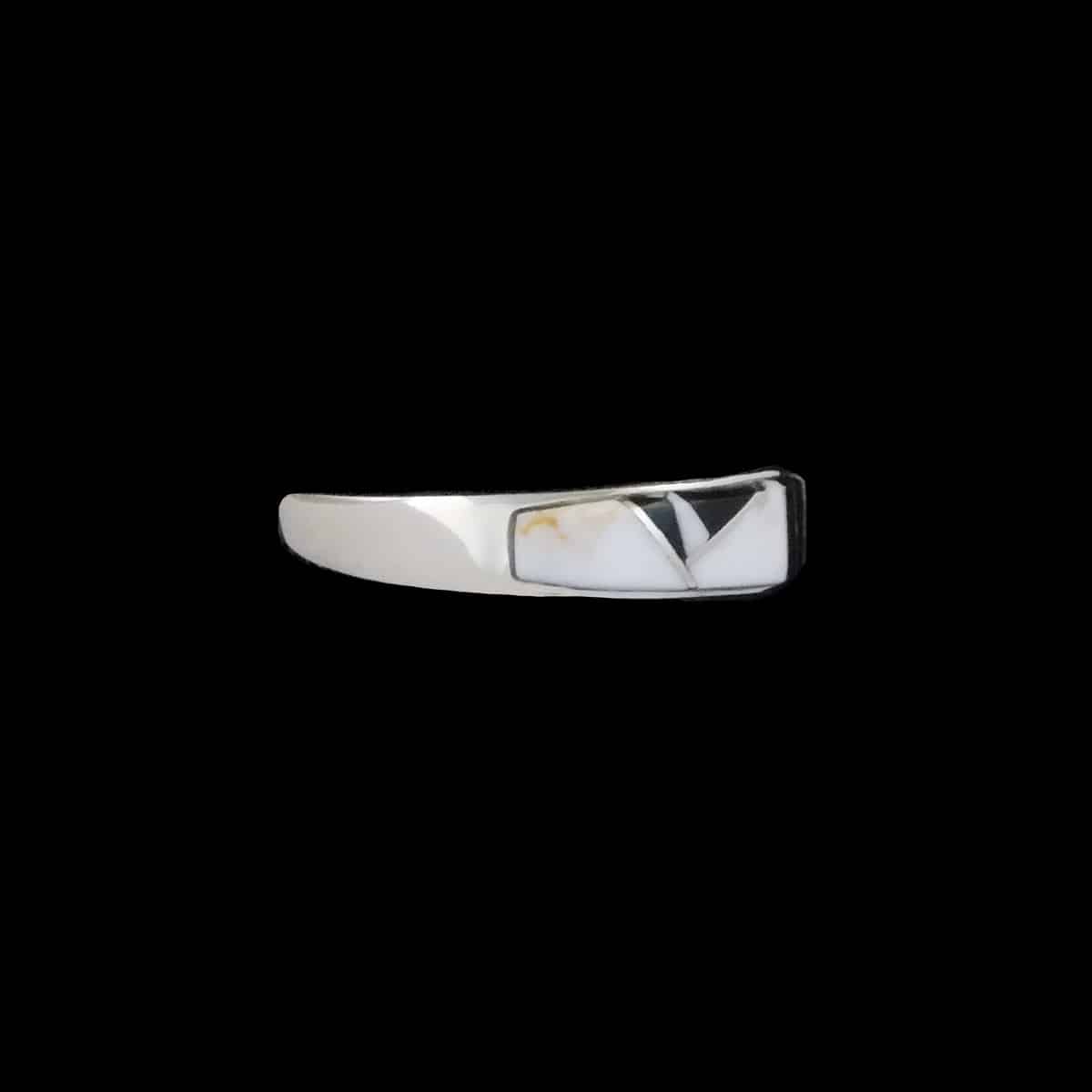 Hand-Inlaid Navajo White Buffalo Ring - Image 2