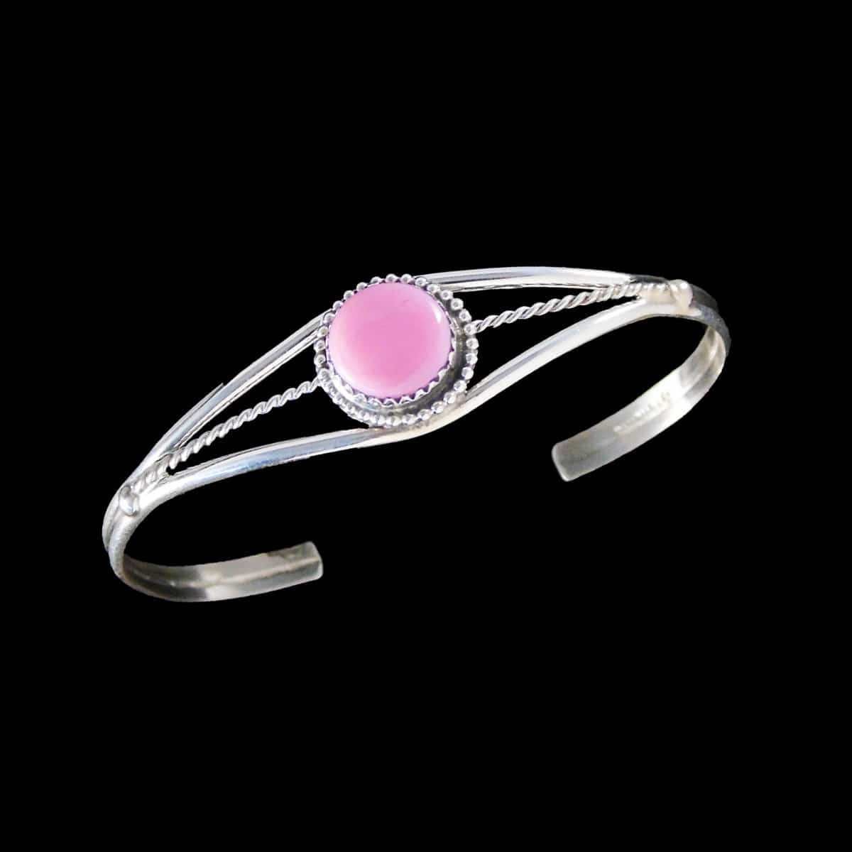 Hand-Crafted Navajo Pink Conch Shell Silver Bracelet