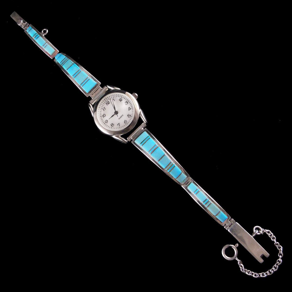 Native American Sterling Silver Watches : Navajo Inlaid Turquoise