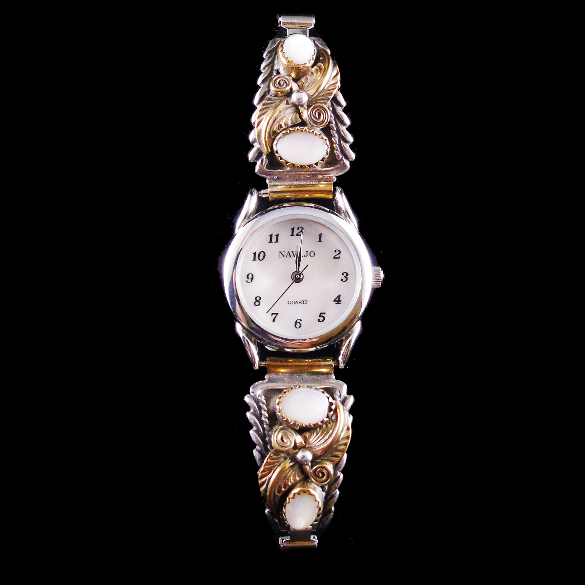 Navajo Pink Muscle Shell Stones with 12Kt Gold Filigree Watch