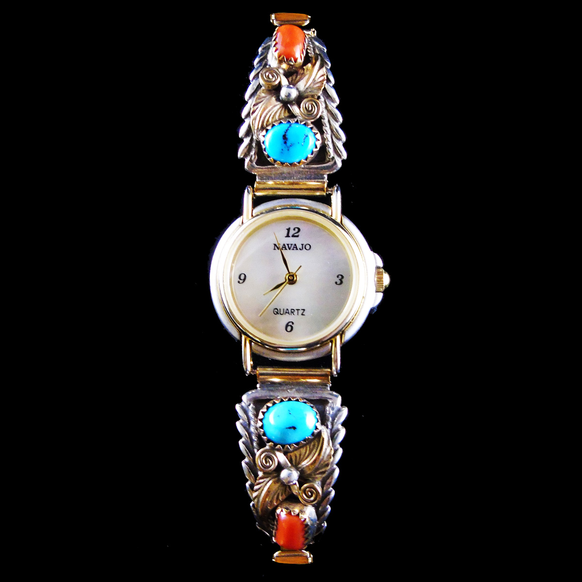 Turquoise & Coral 12 Kt. Gold Fill Watch