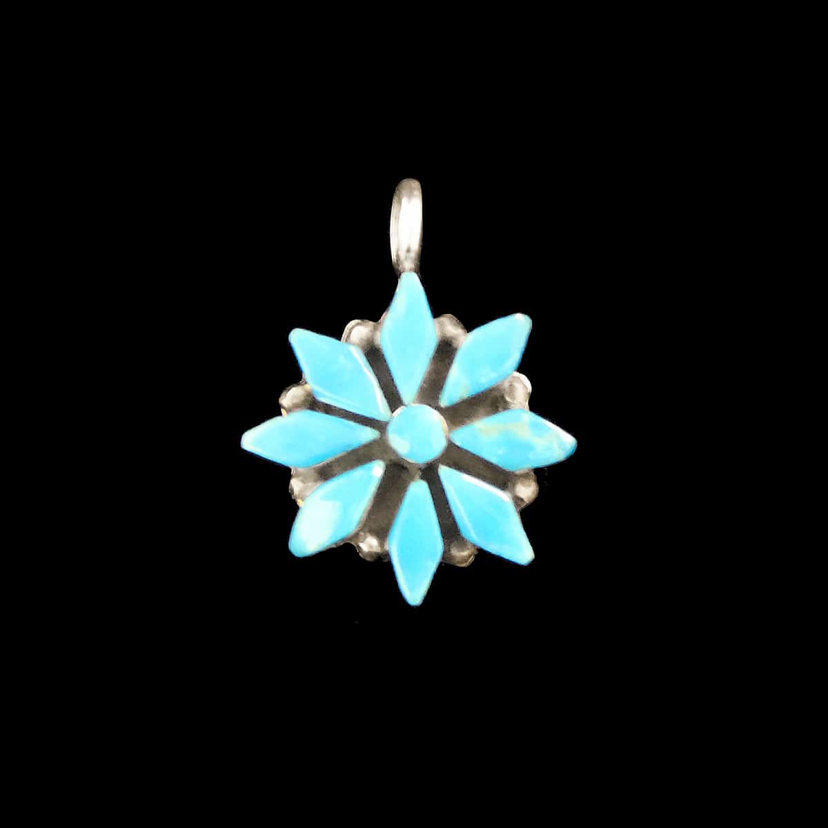 Zuni Inlaid Turquoise Flower Pendant