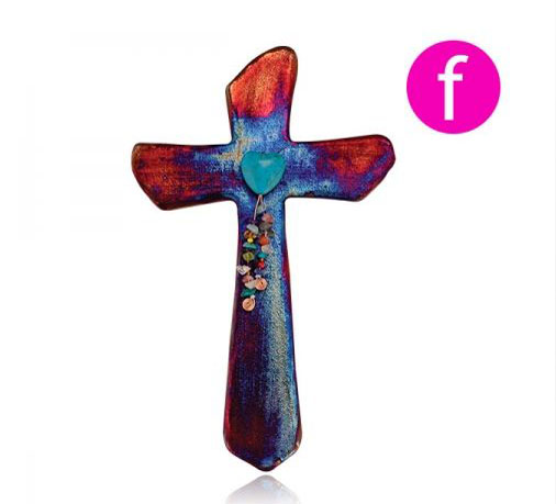 Raku Sacred Cross- F. Heart with Dangles