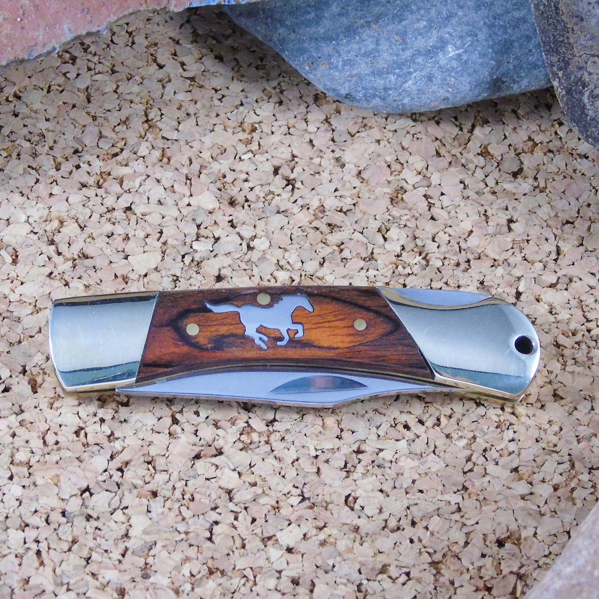 Running Stallion Inlaid Wood Knife