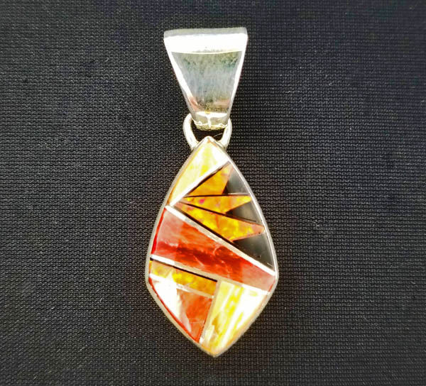 Spiny Oyster-Onyx-Red Opal Pendant