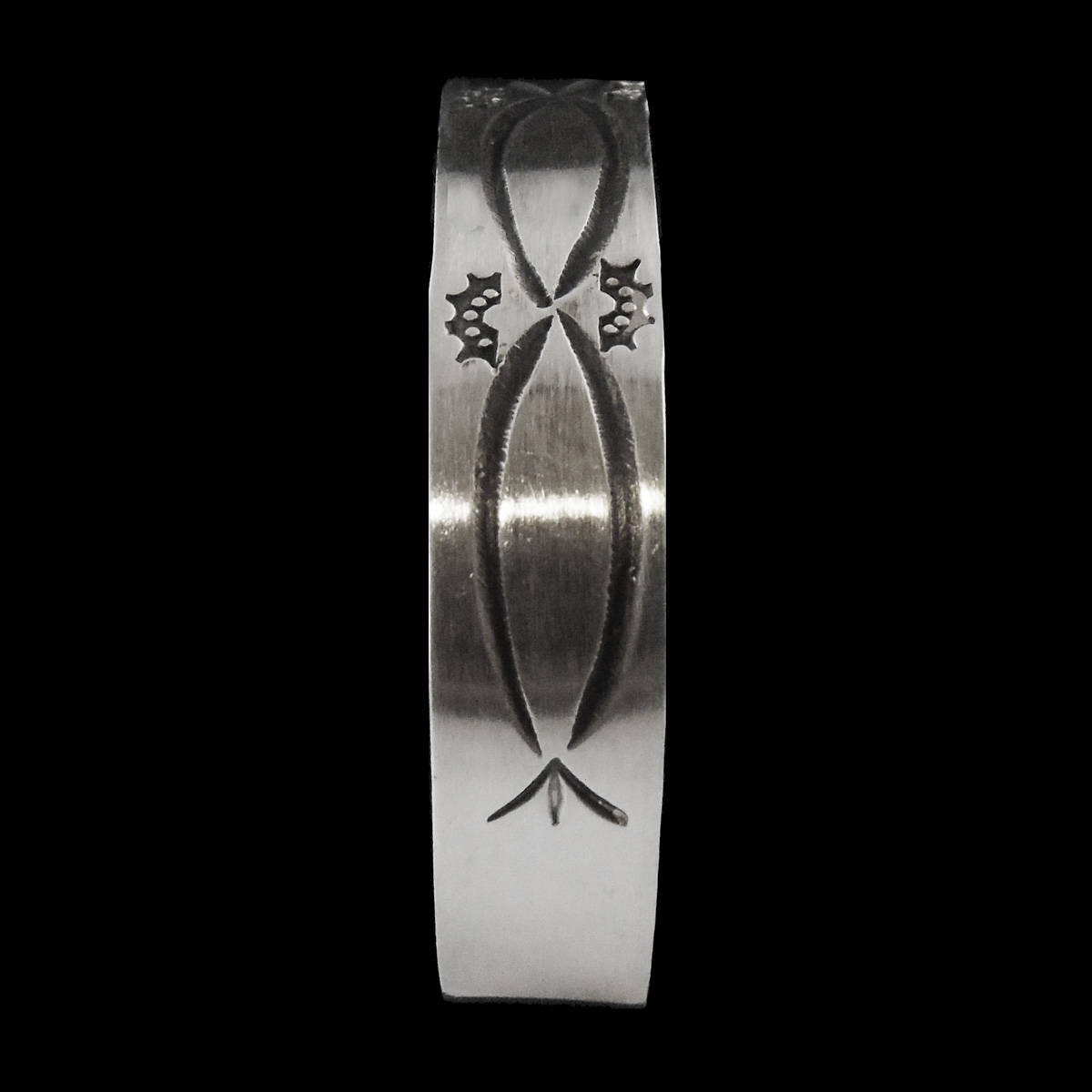 Sterling Silver Navajo Flat Fish & Bat Design Cuff Bracelet - Image 2
