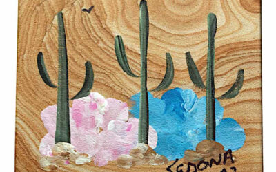 Hand-Painted Sandstone Cactus & Flowers Coaster