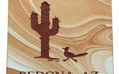 Saguaro Cactus & Roadrunner Etched Sandstone Drink Coaster