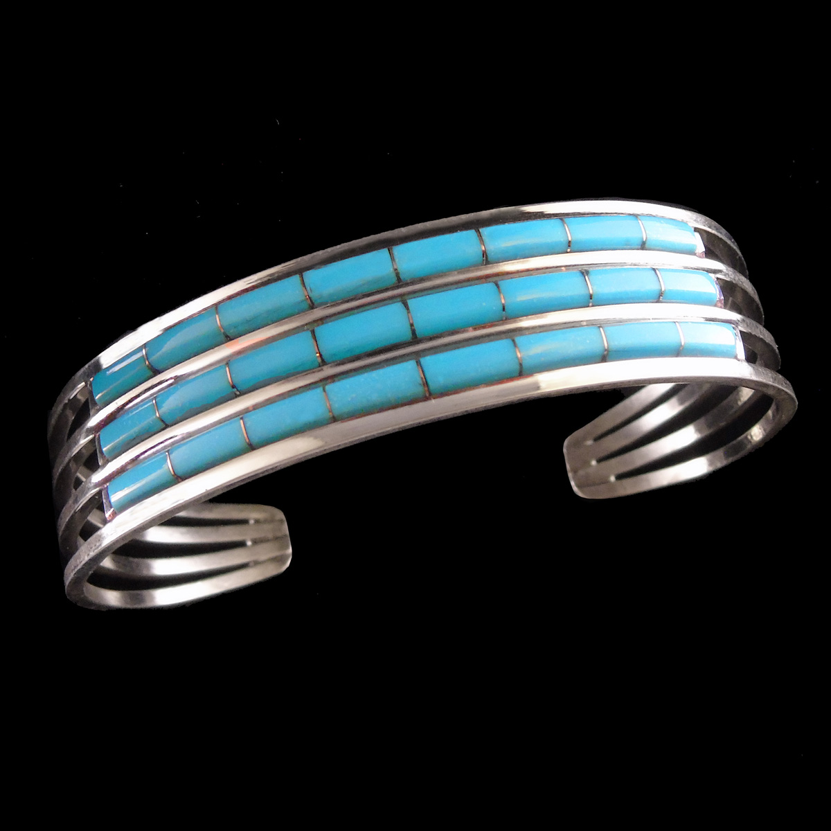 Three Line Turquoise Authentic Zuni Bracelet