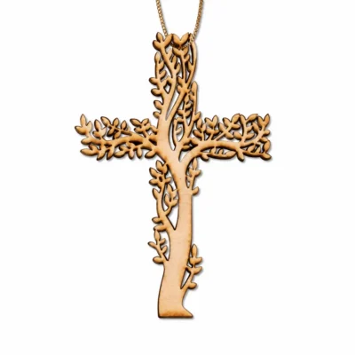Wood Tree of Life Cross Ornament