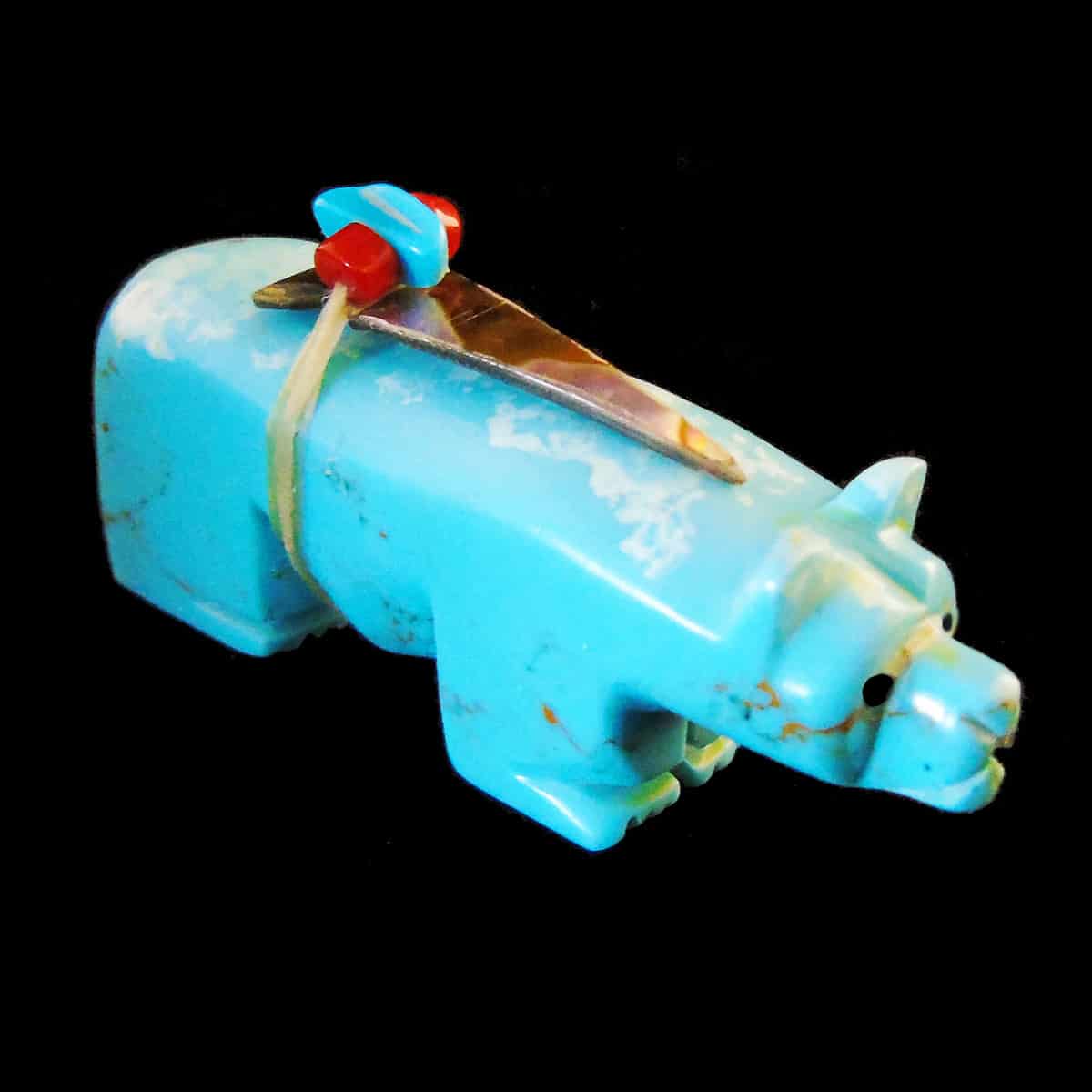 Tsethlikai Turquoise Bear Fetish with Arrowhead Bundle - Image 3