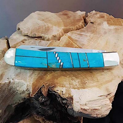 Turquoise Inlay 2 Blade Trapper Knife