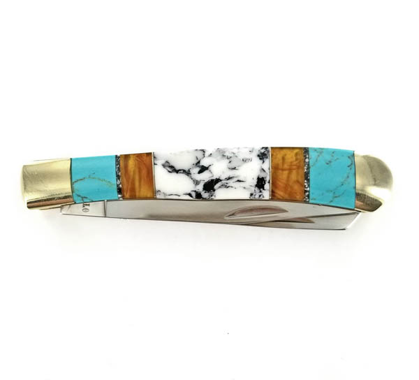 White Buffalo Turquoise Inlaid Knife - Image 3