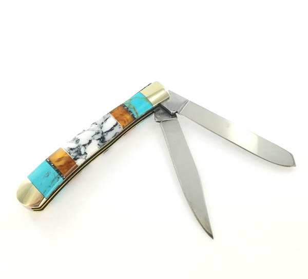 White Buffalo Turquoise Inlaid Knife