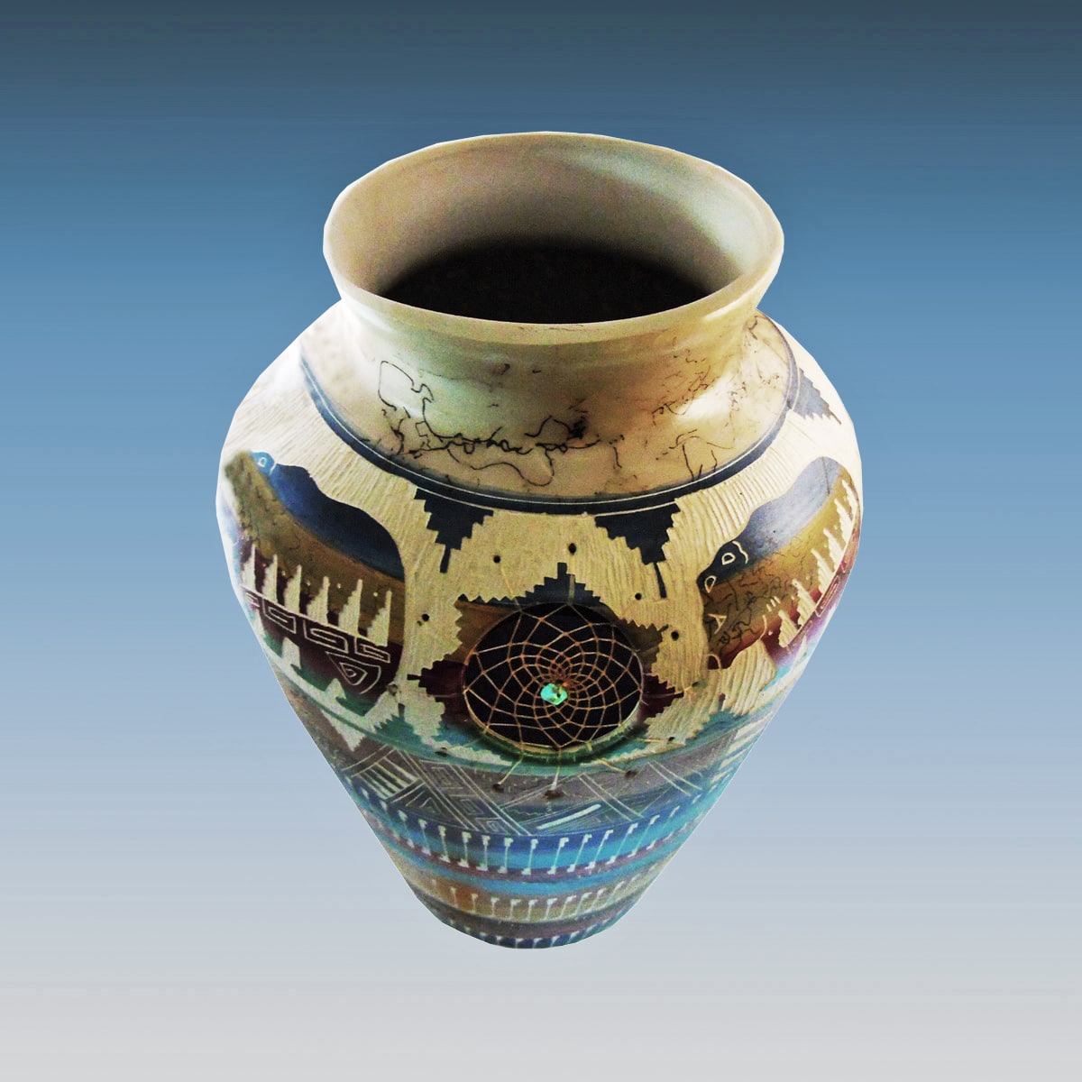Willie Horsehair Dreamcatcher Vase w Bear - Image 2