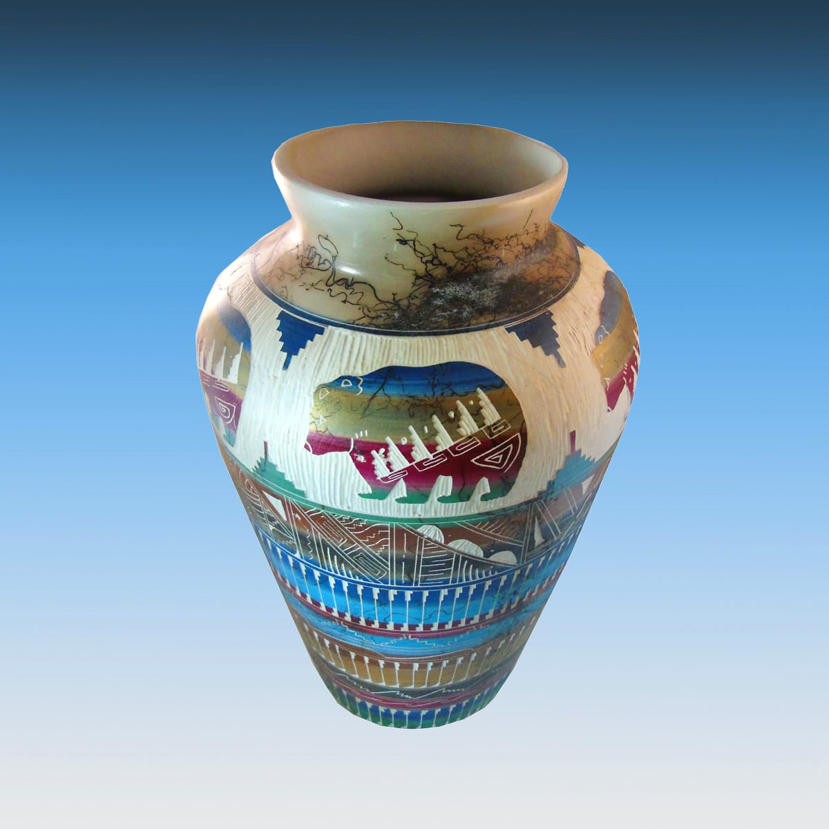 Willie Horsehair Dreamcatcher Vase w Bear - Image 3