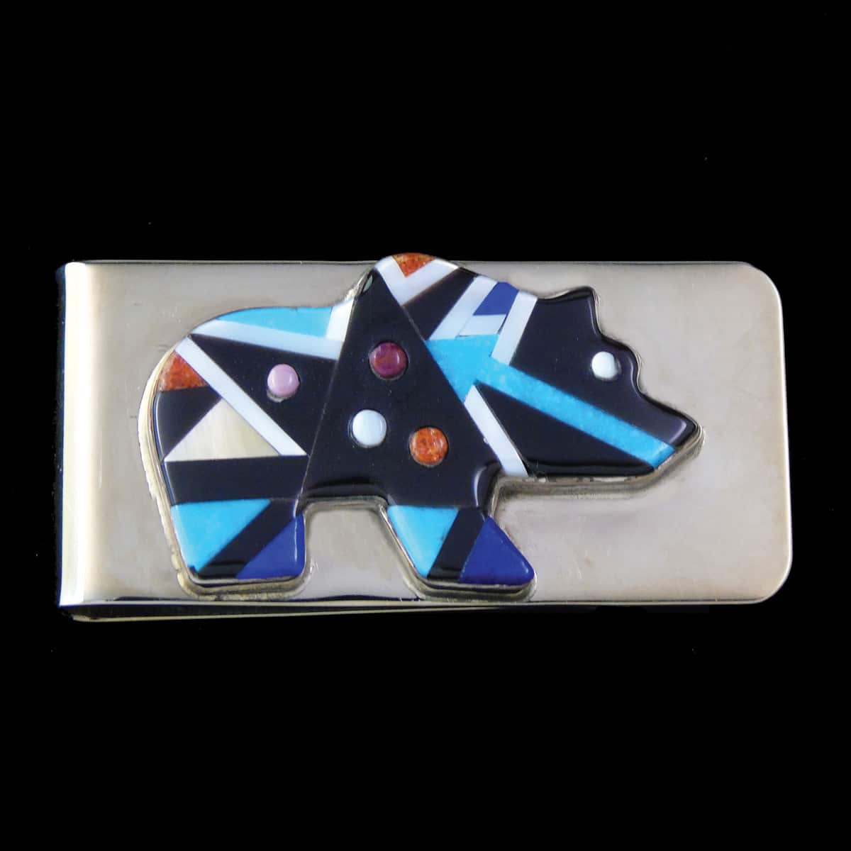 Zuni Multi Inlaid Bear Money Clip